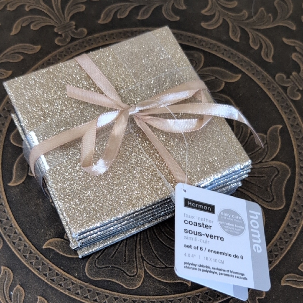 Harman Gold and Silver Faux Leather Coaster Set